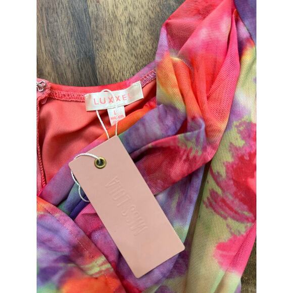 NWT Luxxel Pink Purple V-neckline Penelope Draped Mini Dress Size Large - Picture 7 of 12